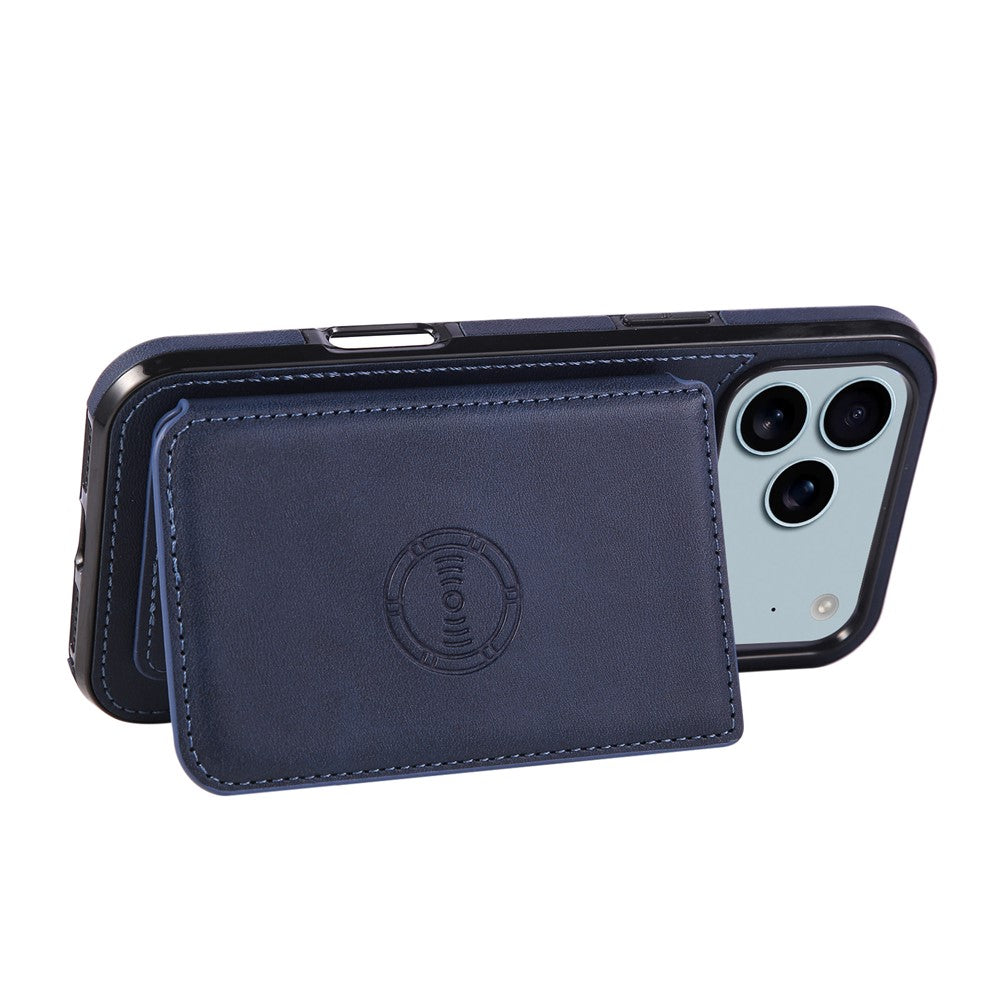 For iPhone 17 Pro Max Case Card Holder Kickstand PU Leather + TPU Phone Cover - Blue