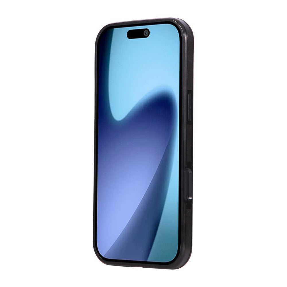 For iPhone 17 Pro Max Case Card Holder Kickstand PU Leather + TPU Phone Cover - Black