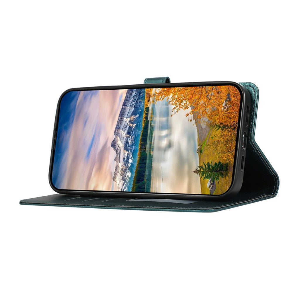 For iPhone 17 Pro Max Case 3D Rhombus Grid Imprinted Wallet Leather Phone Cover with Lanyard - Green