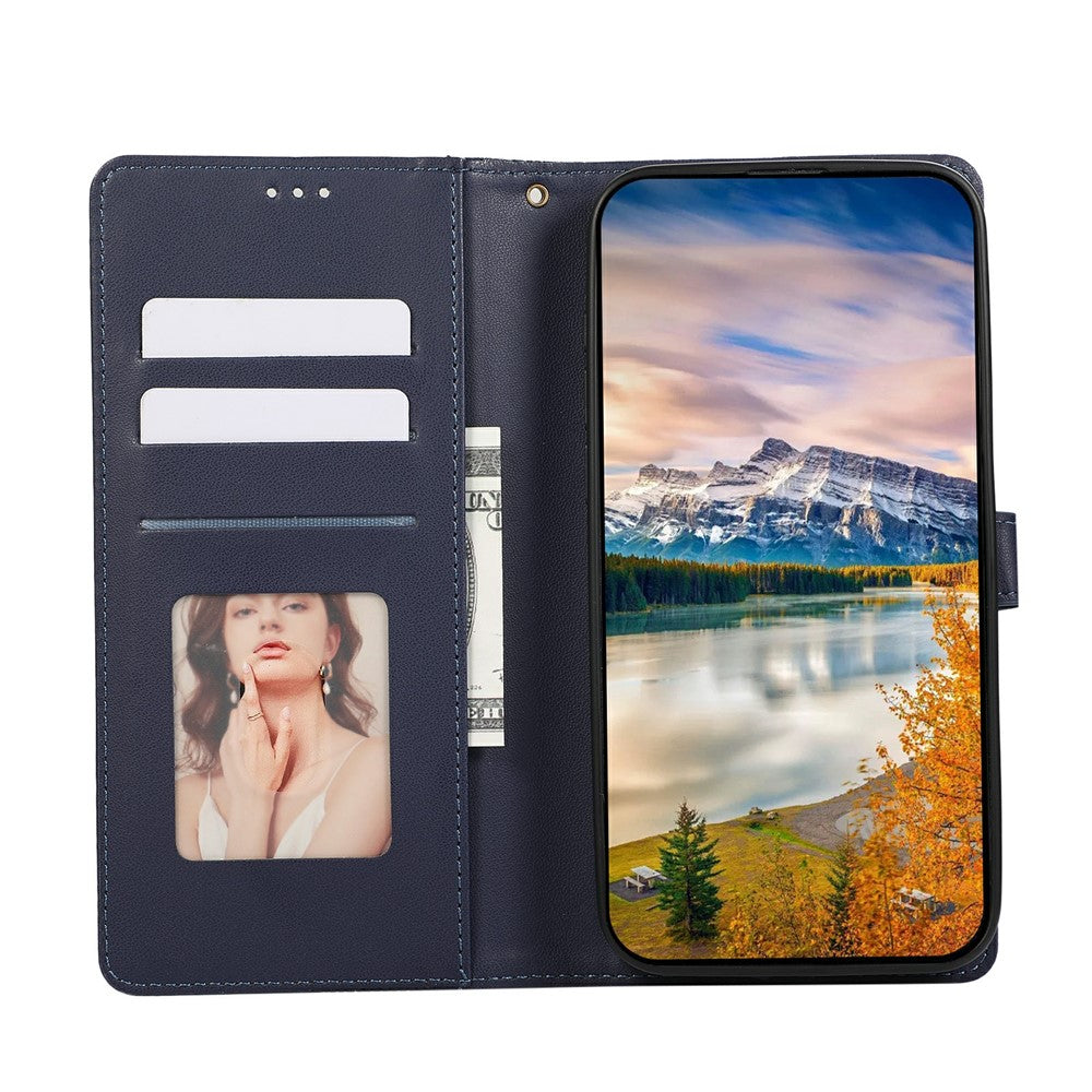 For iPhone 17 Pro Max Case 3D Rhombus Grid Imprinted Wallet Leather Phone Cover with Lanyard - Blue