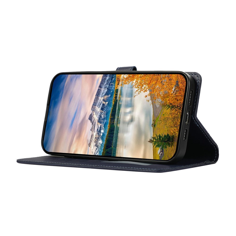 For iPhone 17 Pro Max Case 3D Rhombus Grid Imprinted Wallet Leather Phone Cover with Lanyard - Blue