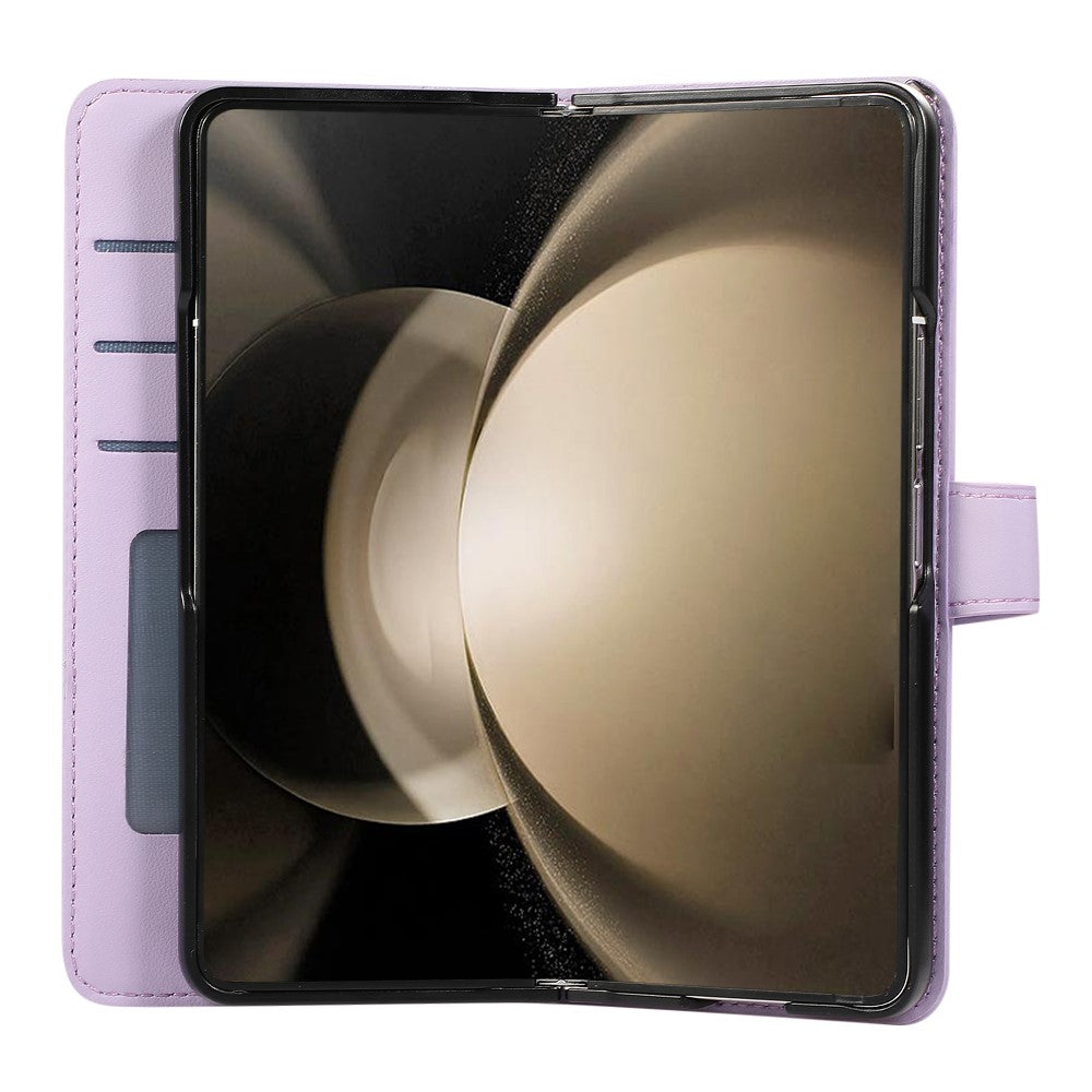 For Samsung Galaxy Z Fold7 5G Case 3D Rhombus Grid Imprinted Wallet Leather Phone Cover with Lanyard - Purple