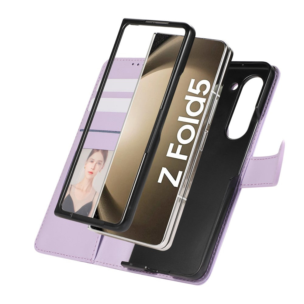 For Samsung Galaxy Z Fold7 5G Case 3D Rhombus Grid Imprinted Wallet Leather Phone Cover with Lanyard - Purple