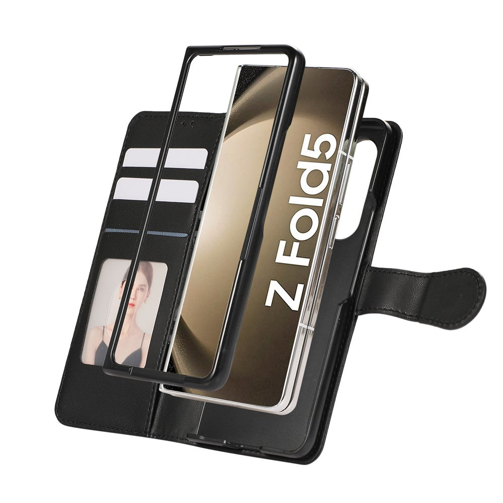 For Samsung Galaxy Z Fold7 5G Case 3D Rhombus Grid Imprinted Wallet Leather Phone Cover with Lanyard - Black