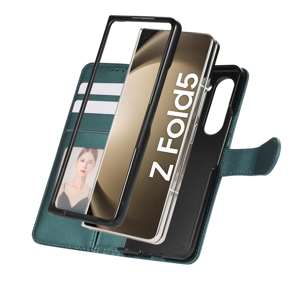 For Samsung Galaxy Z Fold7 5G Case 3D Rhombus Grid Imprinted Wallet Leather Phone Cover with Lanyard - Green