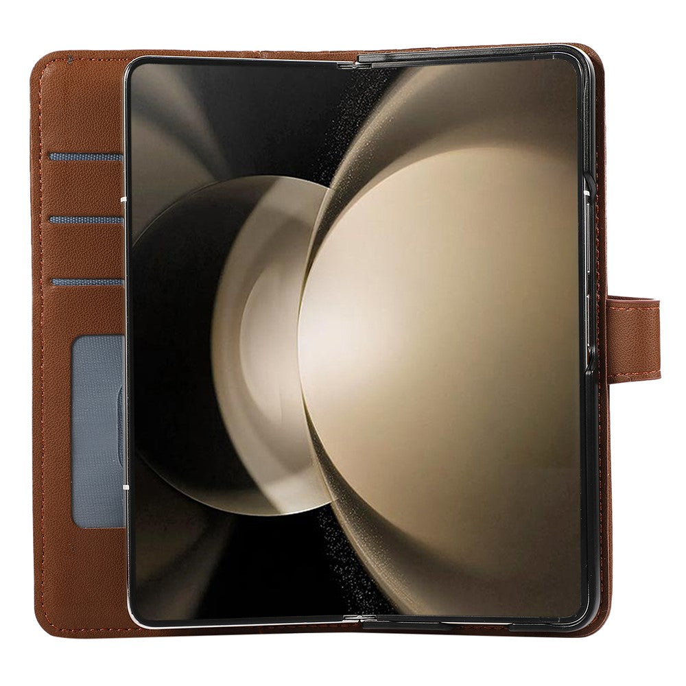 For Samsung Galaxy Z Fold7 5G Case 3D Rhombus Grid Imprinted Wallet Leather Phone Cover with Lanyard - Brown