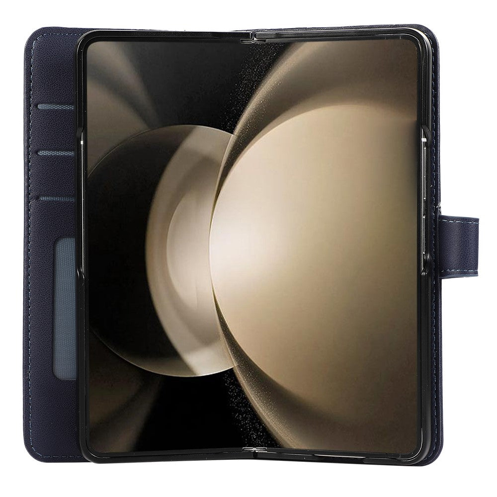 For Samsung Galaxy Z Fold7 5G Case 3D Rhombus Grid Imprinted Wallet Leather Phone Cover with Lanyard - Blue