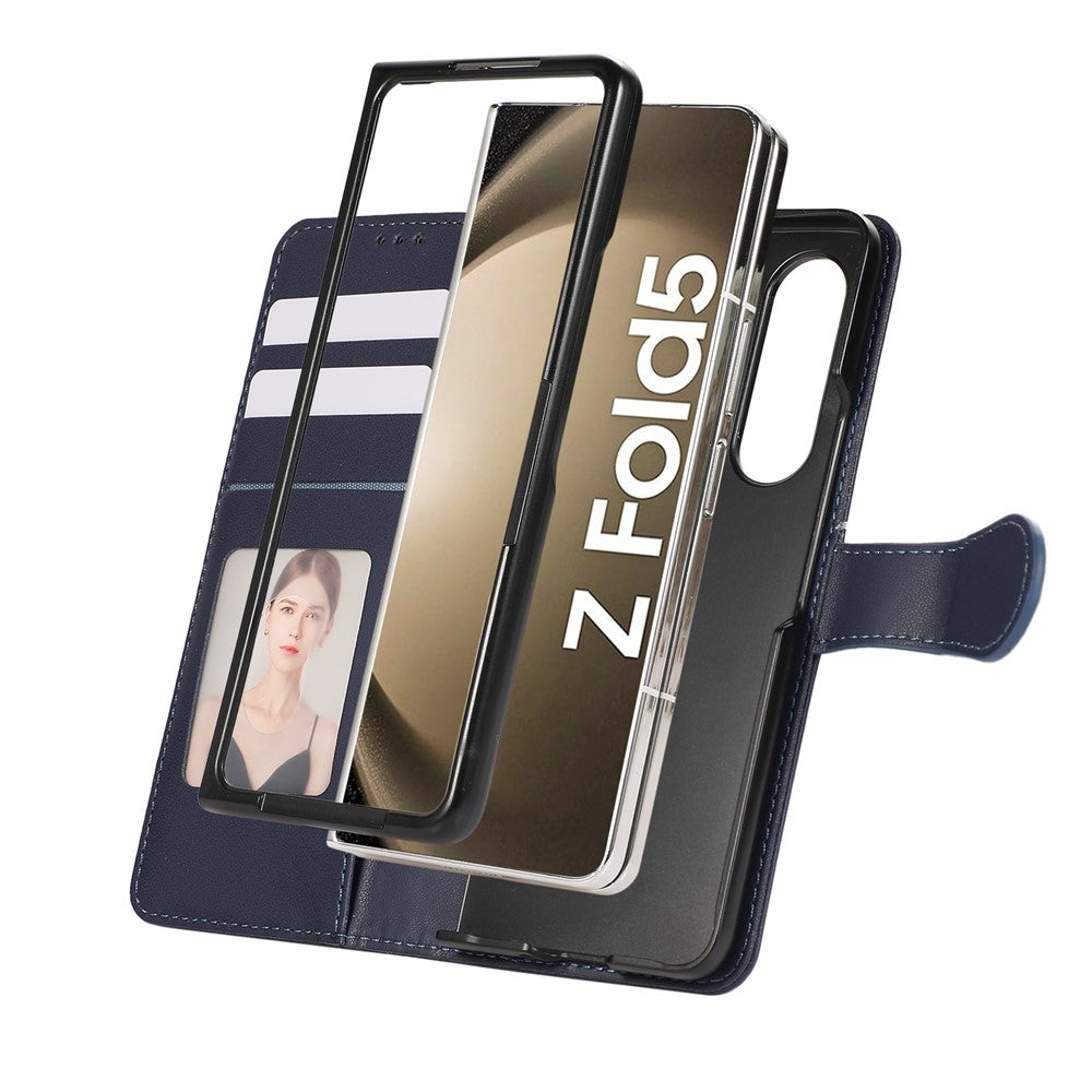 For Samsung Galaxy Z Fold7 5G Case 3D Rhombus Grid Imprinted Wallet Leather Phone Cover with Lanyard - Blue