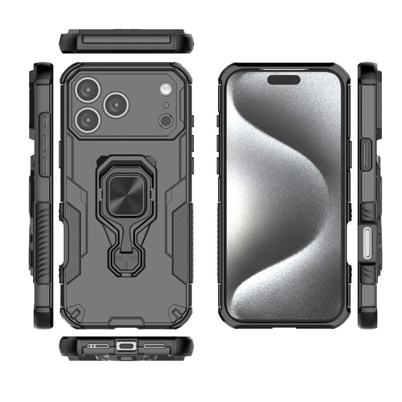 For iPhone 17 Pro Max Phone Case WANLONFENG PC TPU Back Cover Kickstand with Tempered Glass - Black
