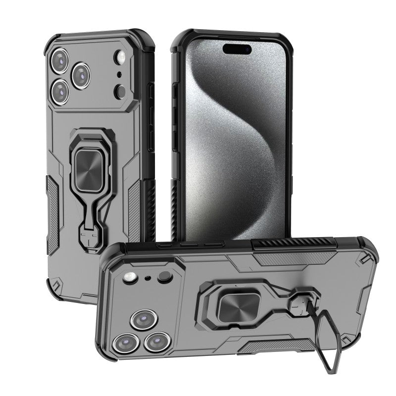 For iPhone 17 Pro Max Phone Case WANLONFENG PC TPU Back Cover Kickstand with Tempered Glass - Black