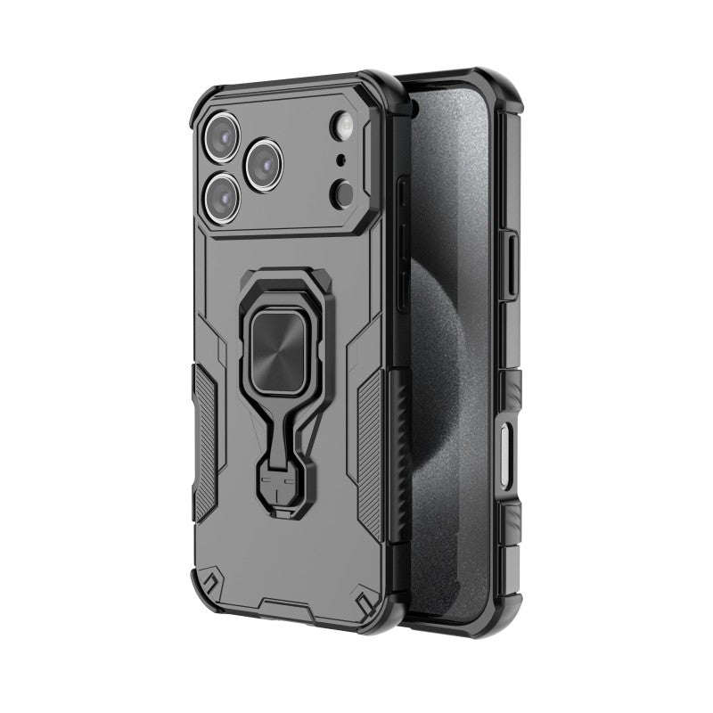 For iPhone 17 Pro Max Phone Case WANLONFENG PC TPU Back Cover Kickstand with Tempered Glass - Black