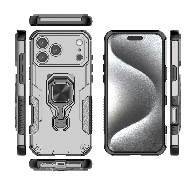 For iPhone 17 Pro Max Phone Case WANLONFENG PC TPU Back Cover Kickstand with Tempered Glass - Grey