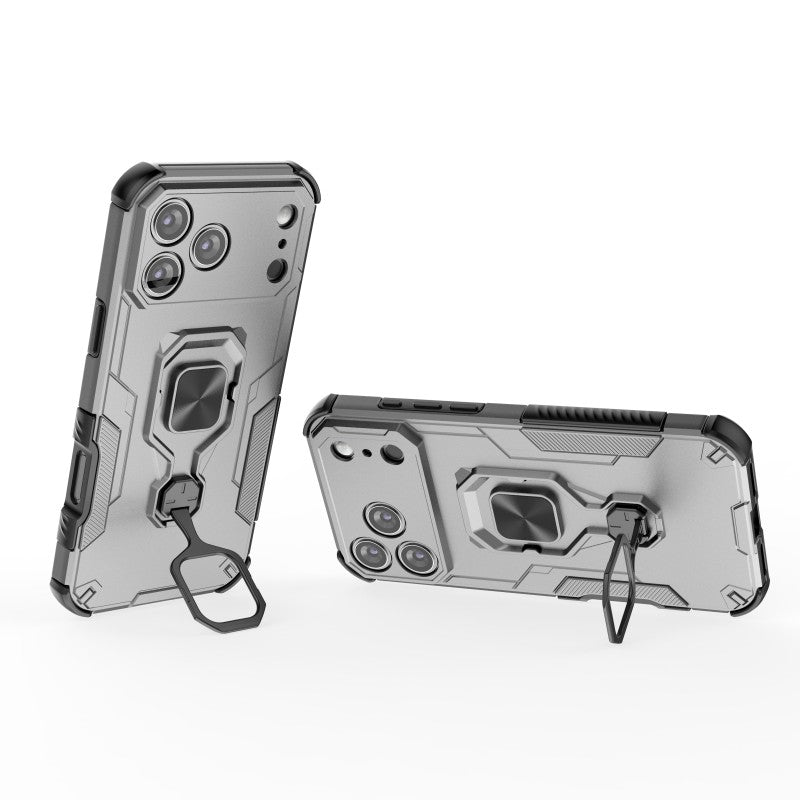 For iPhone 17 Pro Max Phone Case WANLONFENG PC TPU Back Cover Kickstand with Tempered Glass - Grey