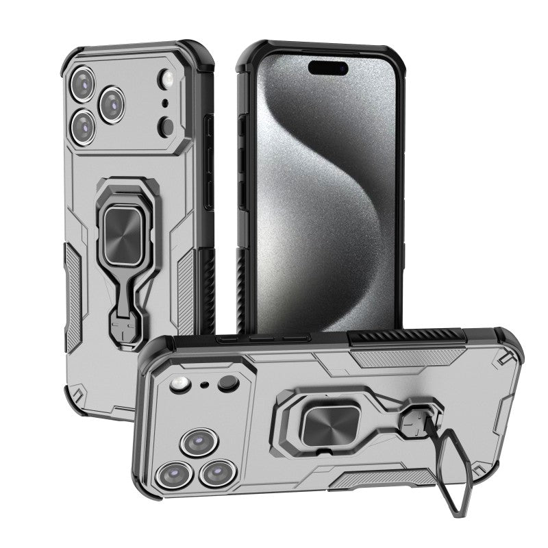 For iPhone 17 Pro Max Phone Case WANLONFENG PC TPU Back Cover Kickstand with Tempered Glass - Grey