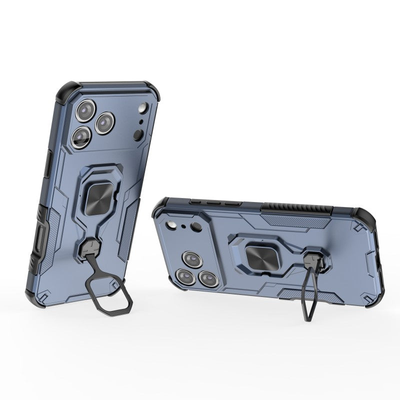 For iPhone 17 Pro Max Phone Case WANLONFENG PC TPU Back Cover Kickstand with Tempered Glass - Blue