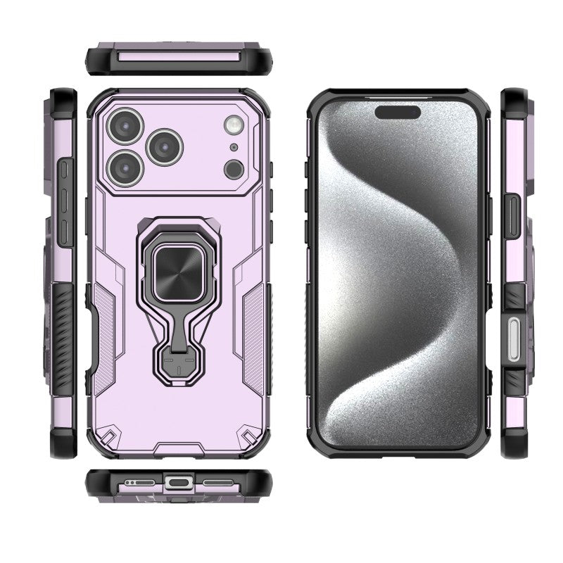 For iPhone 17 Pro Max Phone Case WANLONFENG PC TPU Back Cover Kickstand with Tempered Glass - Purple