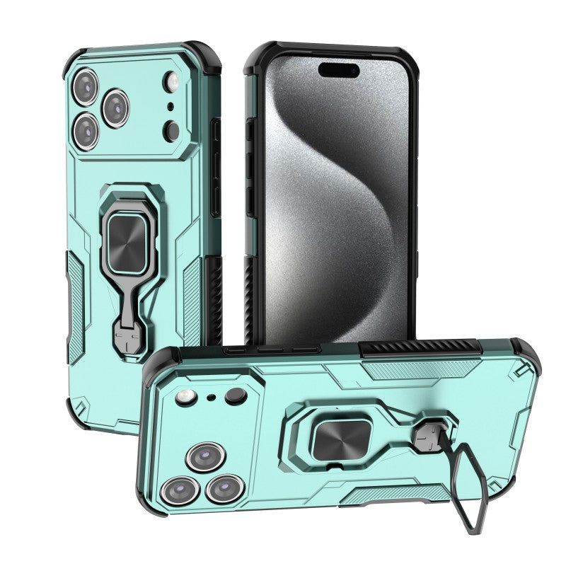 For iPhone 17 Pro Max Phone Case WANLONFENG PC TPU Back Cover Kickstand with Tempered Glass - Green