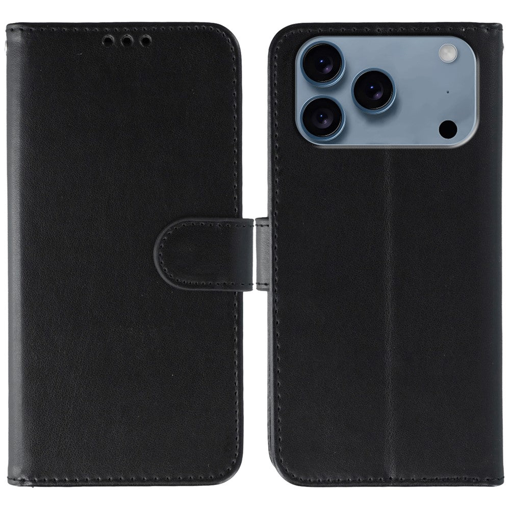 For iPhone 17 Pro Max Case PU Leather Flip Wallet Phone Cover with Strap - Black
