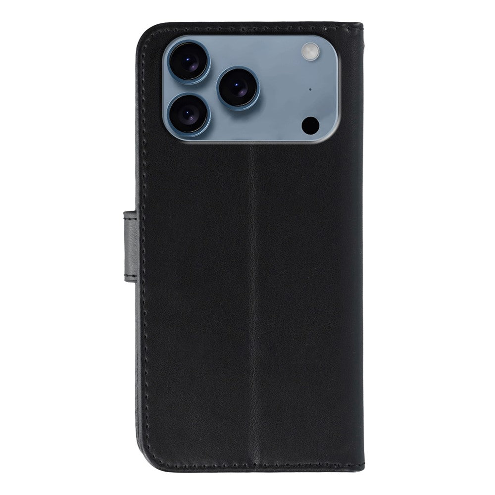For iPhone 17 Pro Max Case PU Leather Flip Wallet Phone Cover with Strap - Black