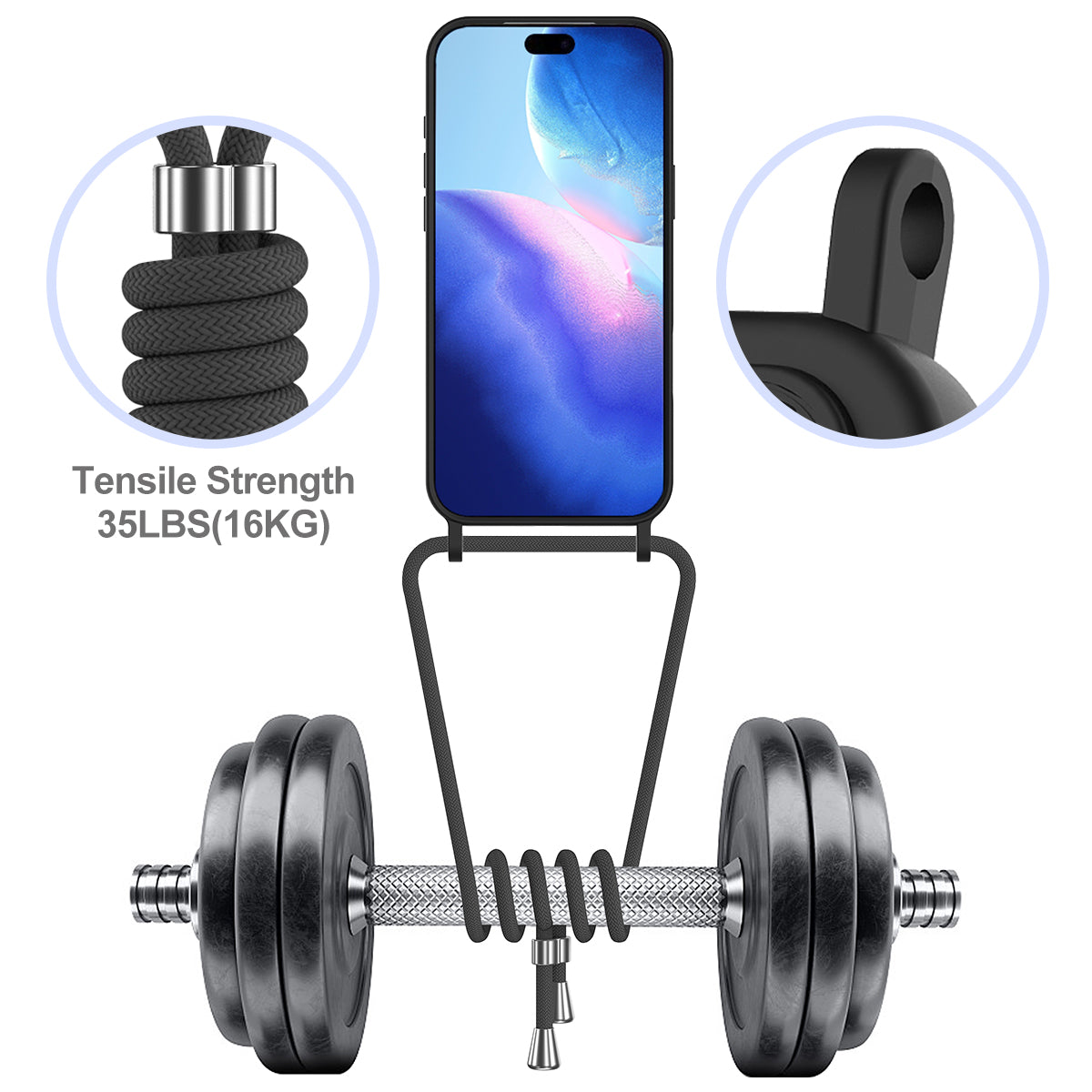 For iPhone 17 Pro Max Case Liquid Silicone Card Holder Back Phone Cover with Lanyard - Black