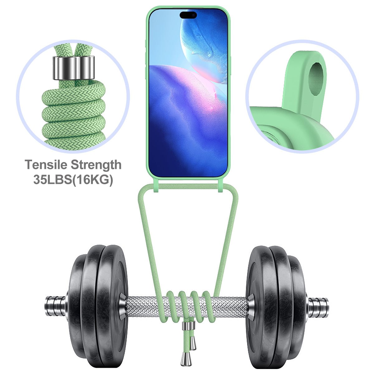 For iPhone 17 Pro Max Case Liquid Silicone Card Holder Back Phone Cover with Lanyard - Green