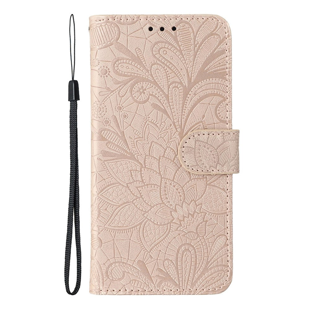 For iPhone 17 Pro Max Case Lace Flowers PU Leather Flip Wallet Phone Cover - Rose Gold