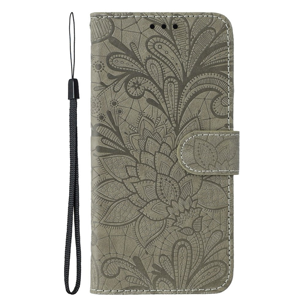 For iPhone 17 Pro Max Case Lace Flowers PU Leather Flip Wallet Phone Cover - Grey