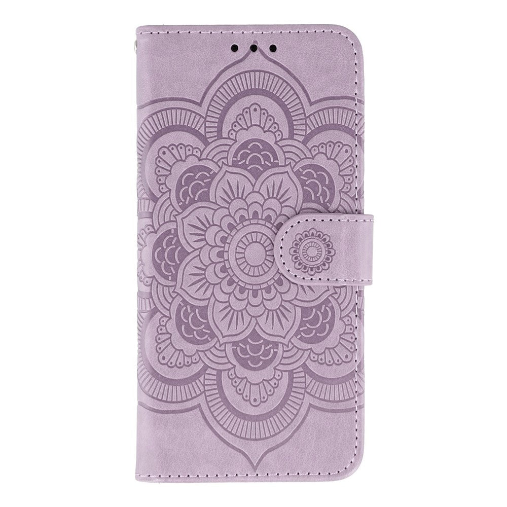 For iPhone 17 Pro Max Case PU Leather Mandala Imprinted Design Wallet Phone Cover with Wrist Strap - Purple