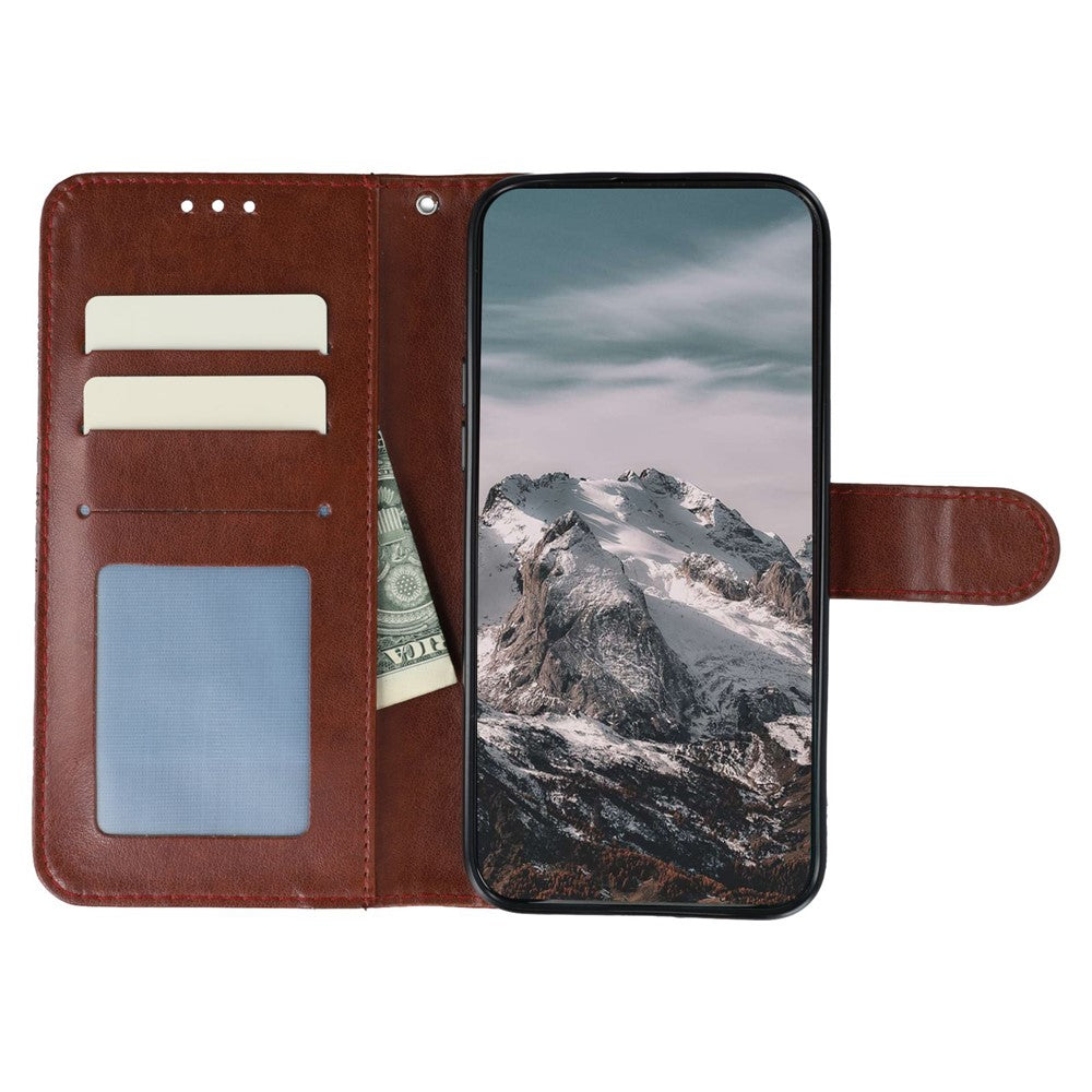 For iPhone 17 Pro Max Case PU Leather Mandala Imprinted Design Wallet Phone Cover with Wrist Strap - Brown