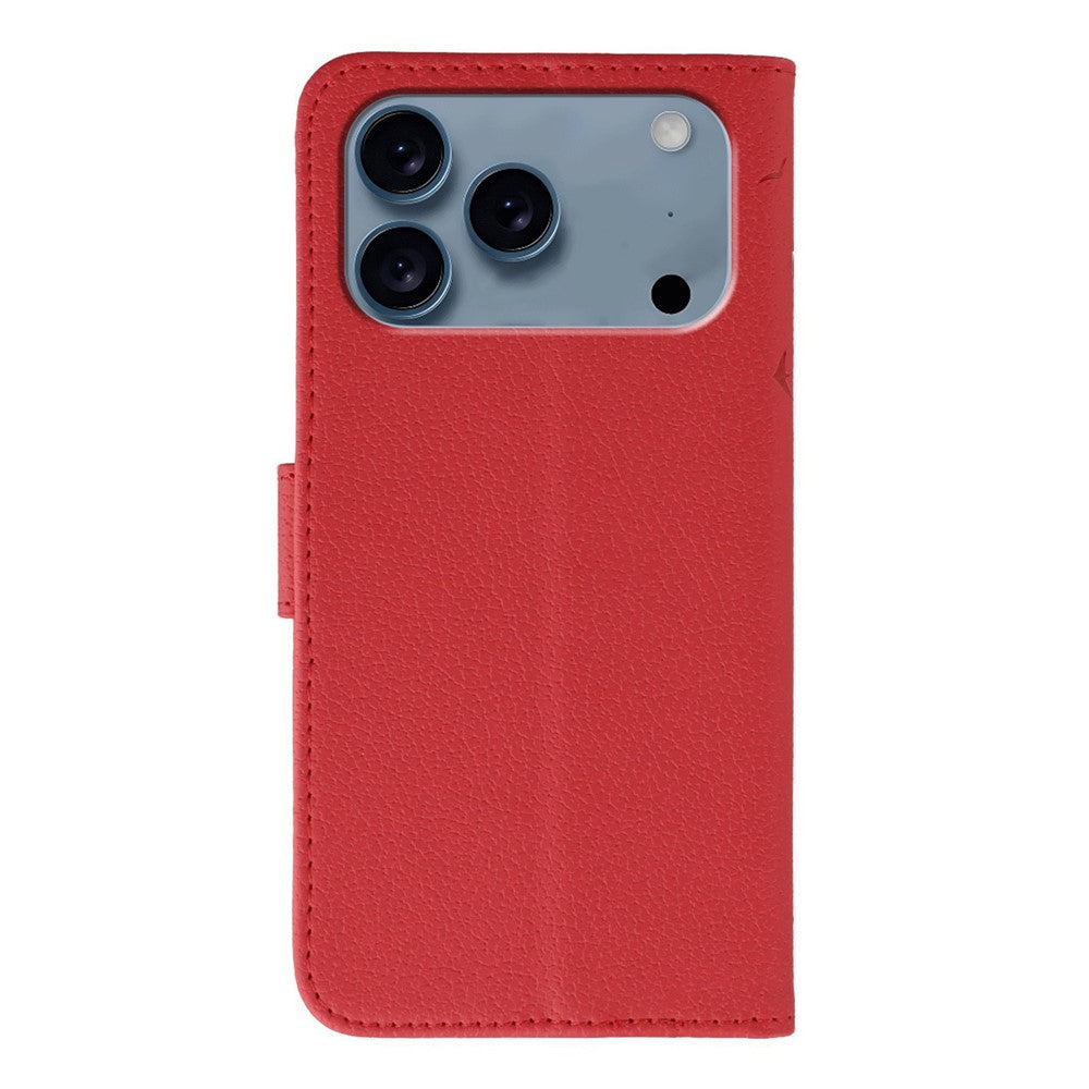 For iPhone 17 Pro Max Case Feather Imprint PU Leather Wallet Phone Cover - Red