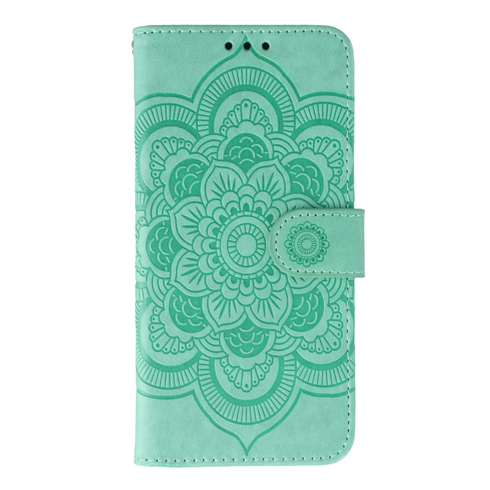 For iPhone 17 Pro Max Case Rhinestone Decor PU Leather Mandala Imprinted Design Phone Cover with Wrist Strap - Green