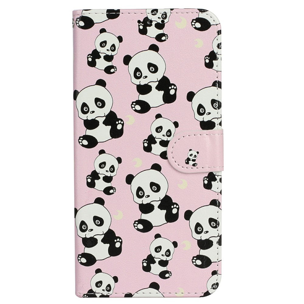 For iPhone 17 Pro Max Case Pattern Leather Wallet Phone Cover with Strap - Panda