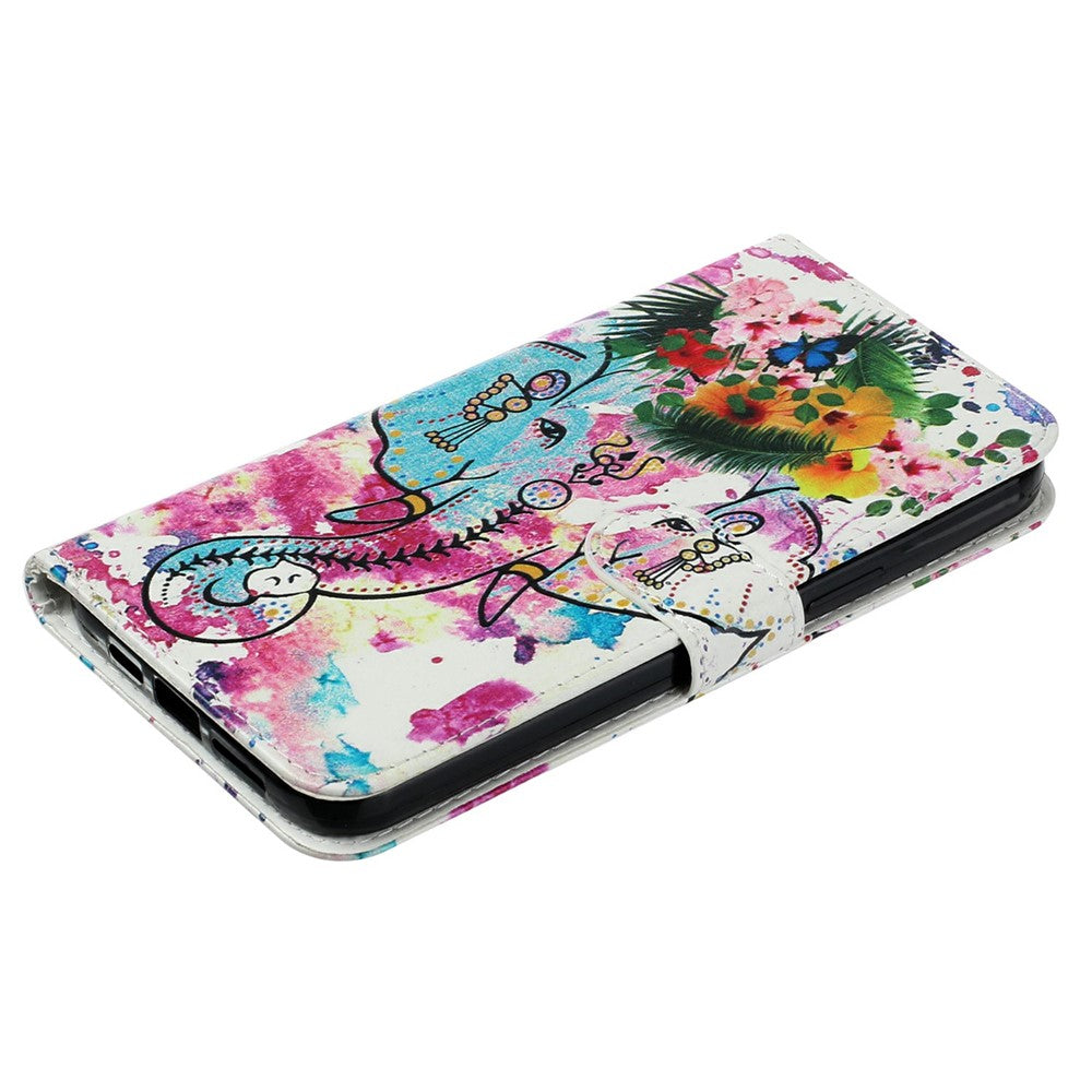 For iPhone 17 Pro Max Case Pattern Leather Wallet Phone Cover with Strap - Flower Elephant