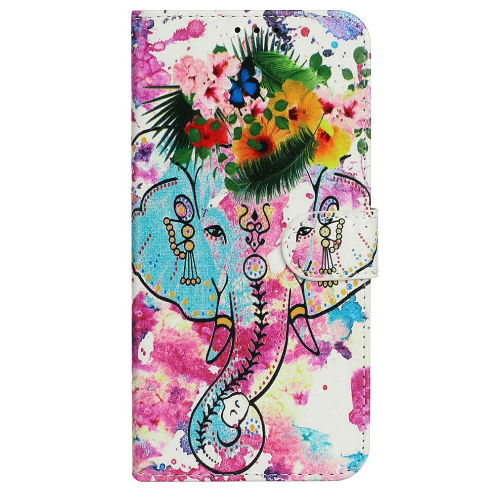 For iPhone 17 Pro Max Case Pattern Leather Wallet Phone Cover with Strap - Flower Elephant