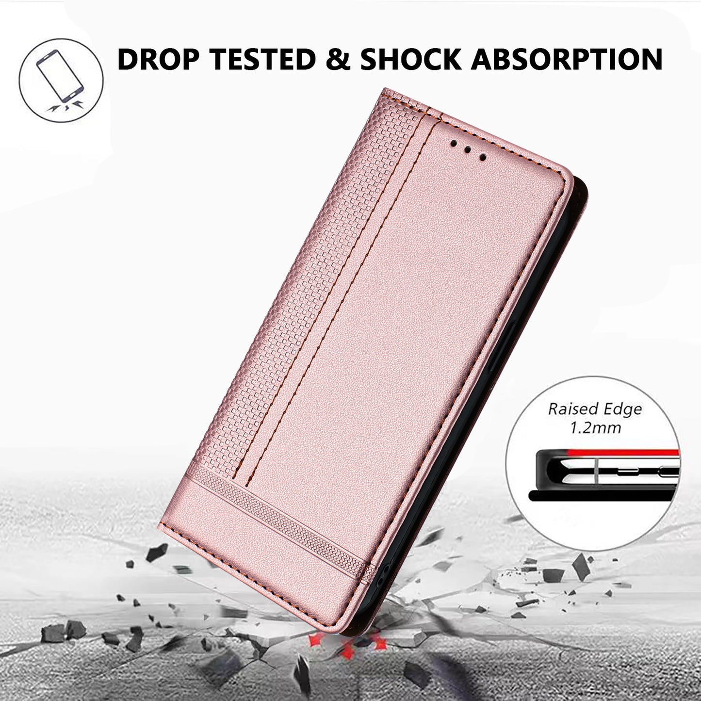 For iPhone 17 Pro Max Case L-Shaped Grid Pattern Leather Stand Phone Cover with Card Slots - Rose Gold
