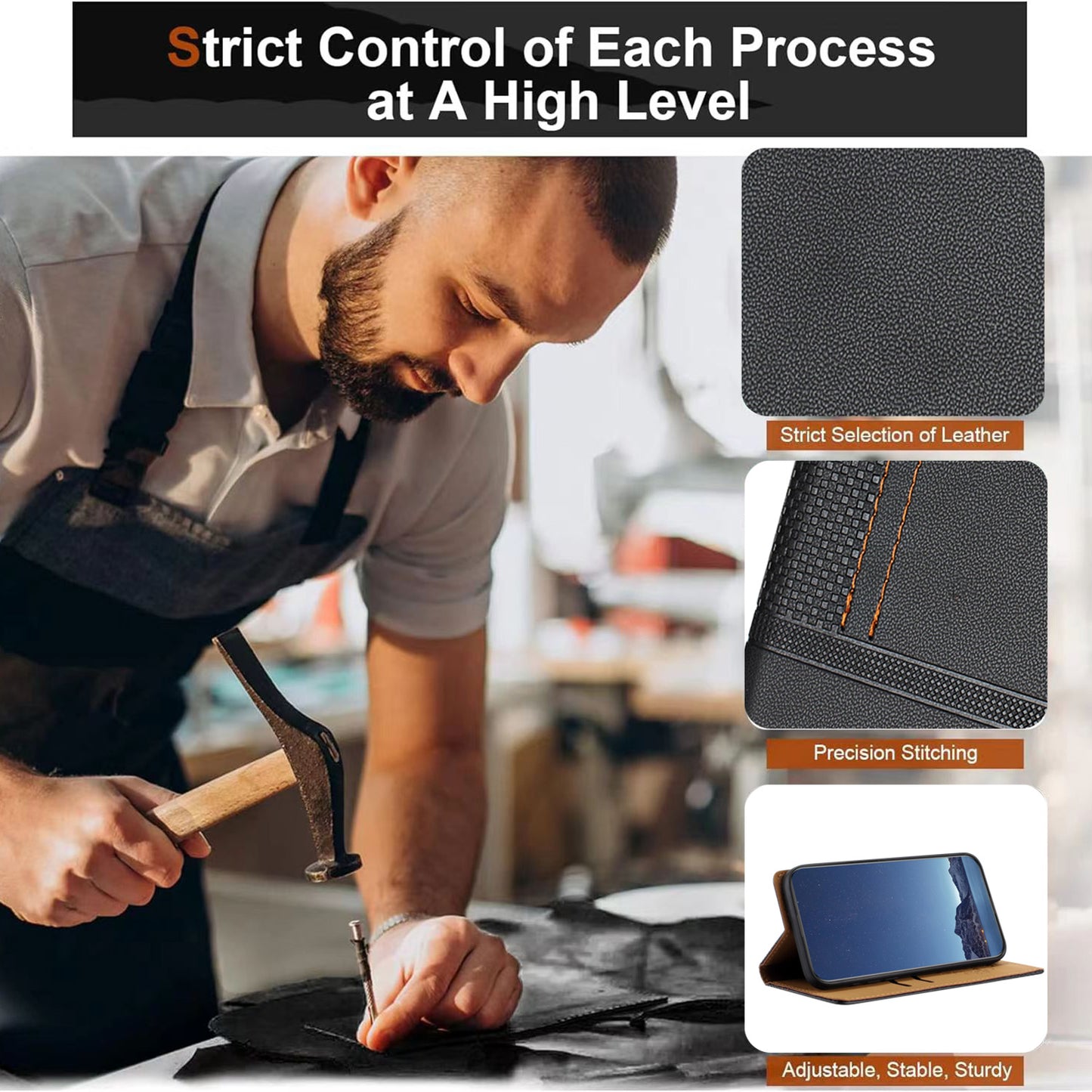 For iPhone 17 Pro Max Case L-Shaped Grid Pattern Leather Stand Phone Cover with Card Slots - Black