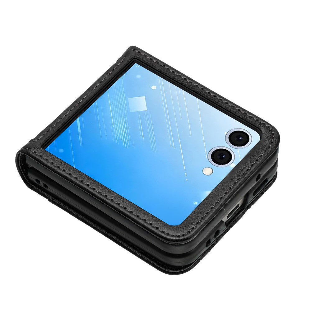 For Samsung Galaxy Z Flip7 5G Case Butterfly Flower Imprinted Leather Phone Cover - Black
