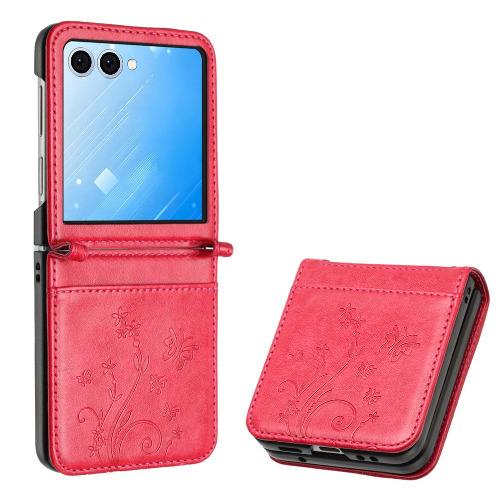 For Samsung Galaxy Z Flip7 5G Case Butterfly Flower Imprinted Leather Phone Cover - Red