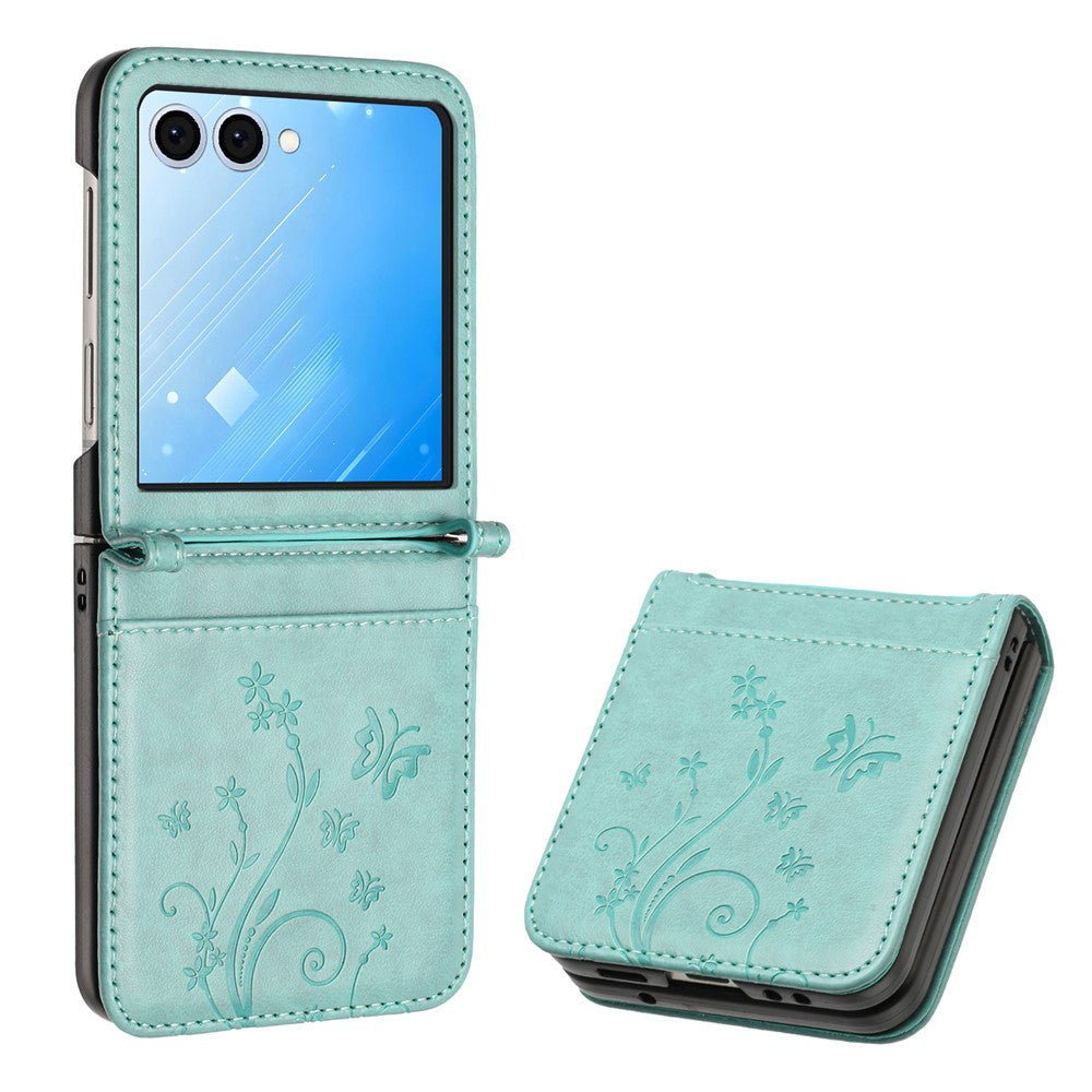 For Samsung Galaxy Z Flip7 5G Case Butterfly Flower Imprinted Leather Phone Cover - Baby Blue