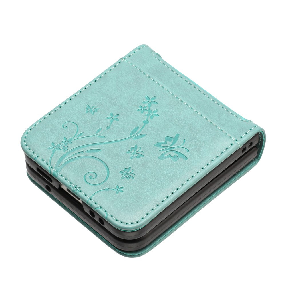 For Samsung Galaxy Z Flip7 5G Case Butterfly Flower Imprinted Leather Phone Cover - Baby Blue