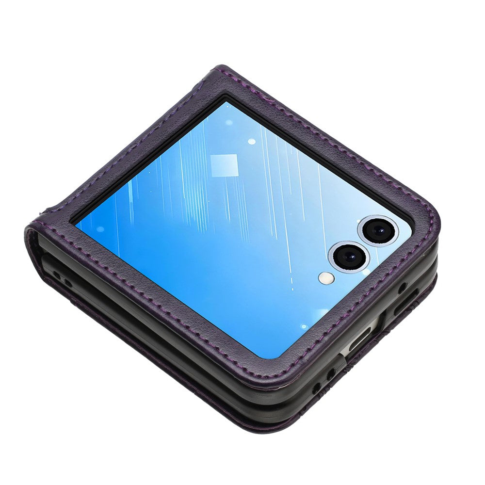 For Samsung Galaxy Z Flip7 5G Case Butterfly Flower Imprinted Leather Phone Cover - Dark Purple