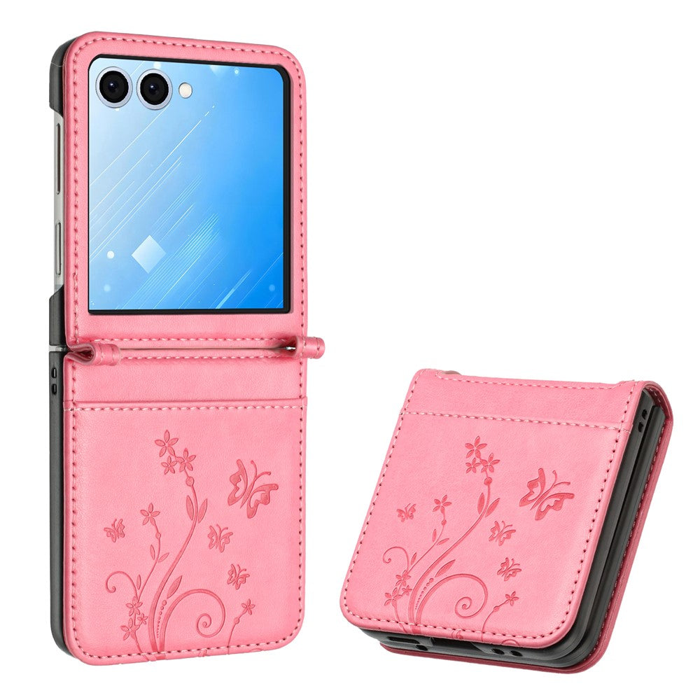 For Samsung Galaxy Z Flip7 5G Case Butterfly Flower Imprinted Leather Phone Cover - Pink