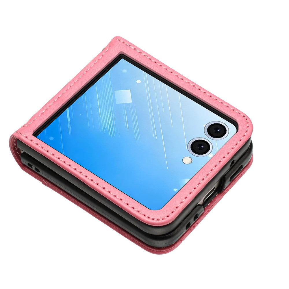 For Samsung Galaxy Z Flip7 5G Case Butterfly Flower Imprinted Leather Phone Cover - Pink