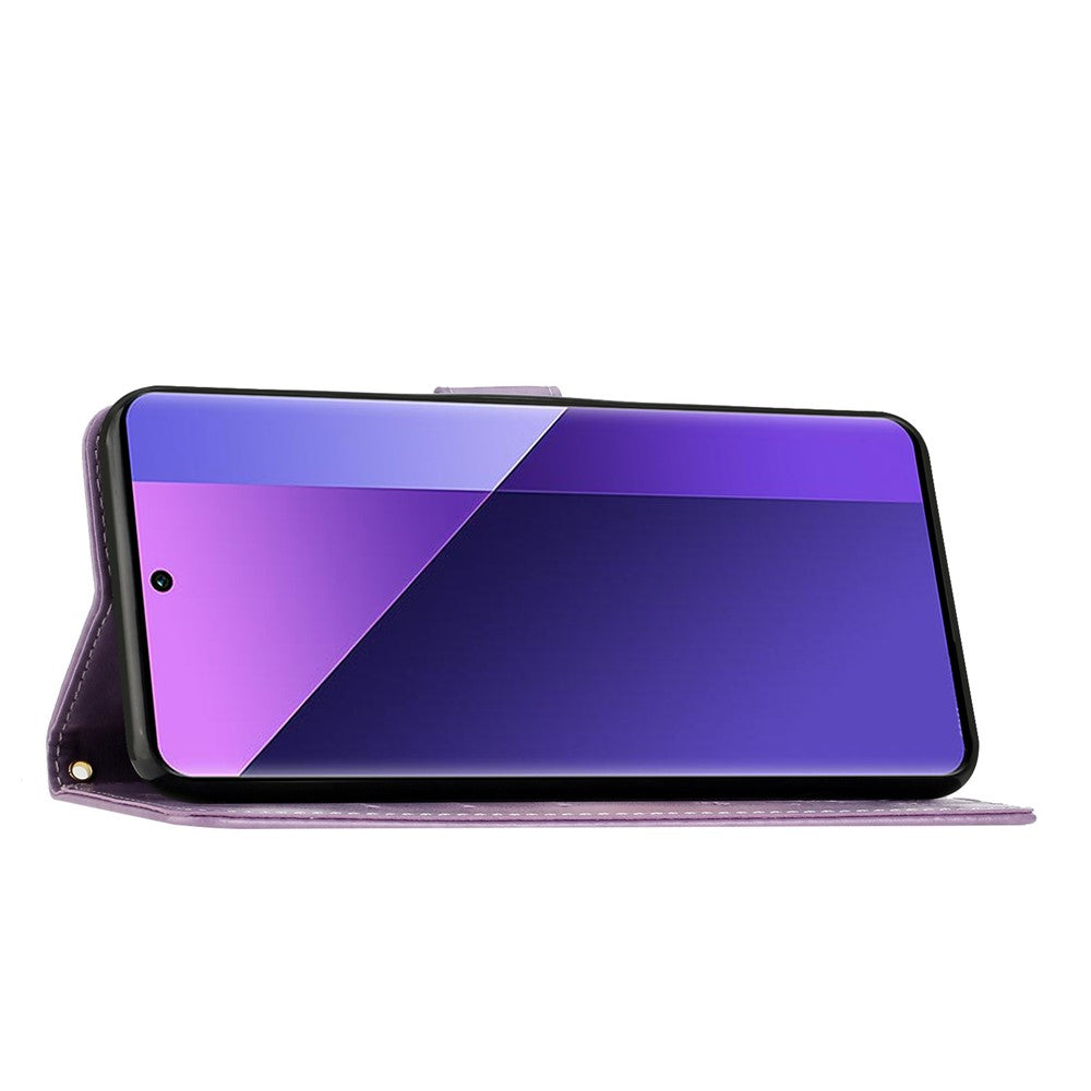 For Oppo Reno13 F 4G / 5G Leather Wallet Case Butterfly Flower Imprinted Phone Cover with Strap - Light Purple