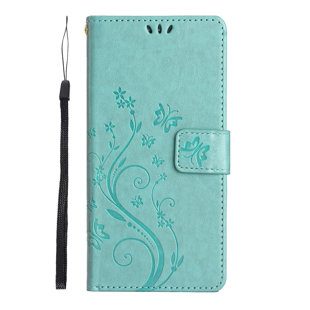 For Oppo Reno13 F 4G / 5G Leather Wallet Case Butterfly Flower Imprinted Phone Cover with Strap - Baby Blue