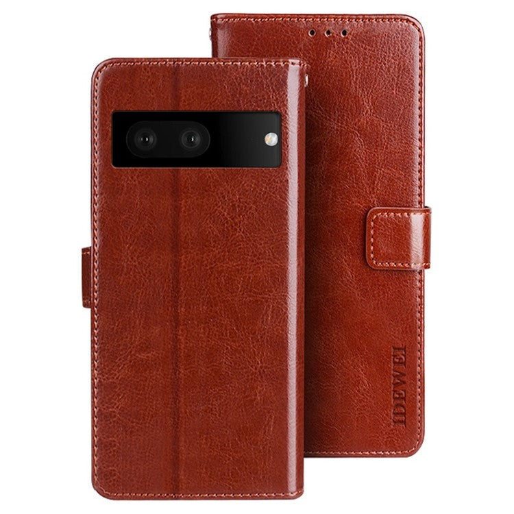 IDEWEI PU Leather Crazy Horse Texture Case for Google Pixel 7 5G, Magnetic Clasp Phone Wallet Stand Inner TPU Cover - Brown