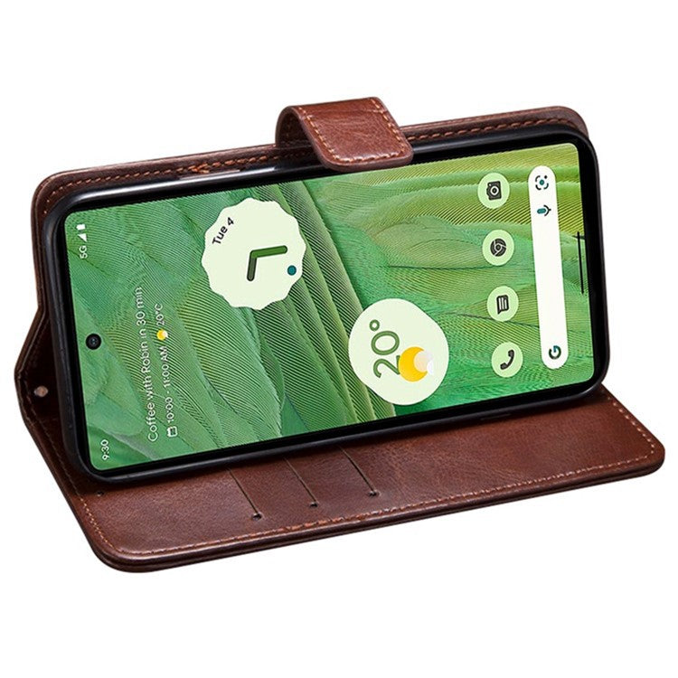 IDEWEI PU Leather Crazy Horse Texture Case for Google Pixel 7 5G, Magnetic Clasp Phone Wallet Stand Inner TPU Cover - Brown