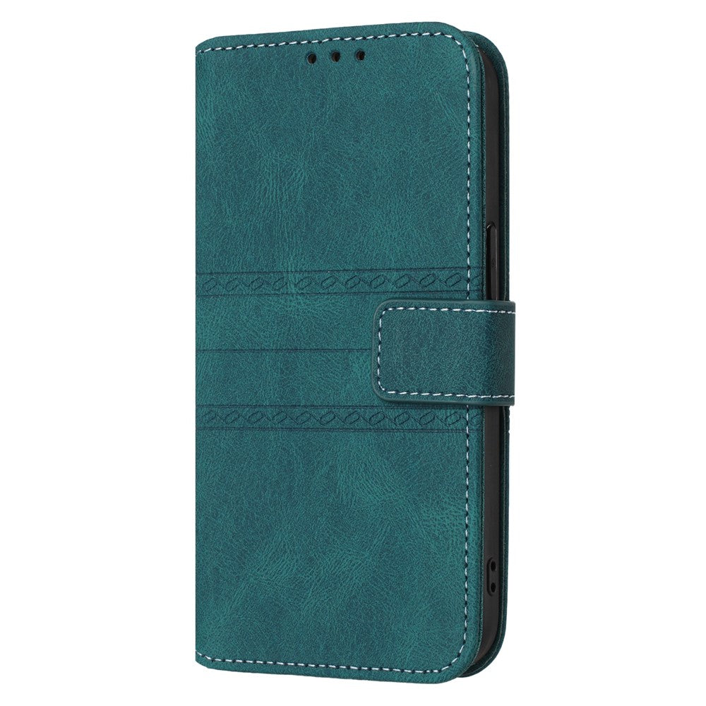 For iPhone 17 Pro Max Case Wallet Skin-Touch Leather Imprinted Phone Cover with Wrist Strap - Blackish Green