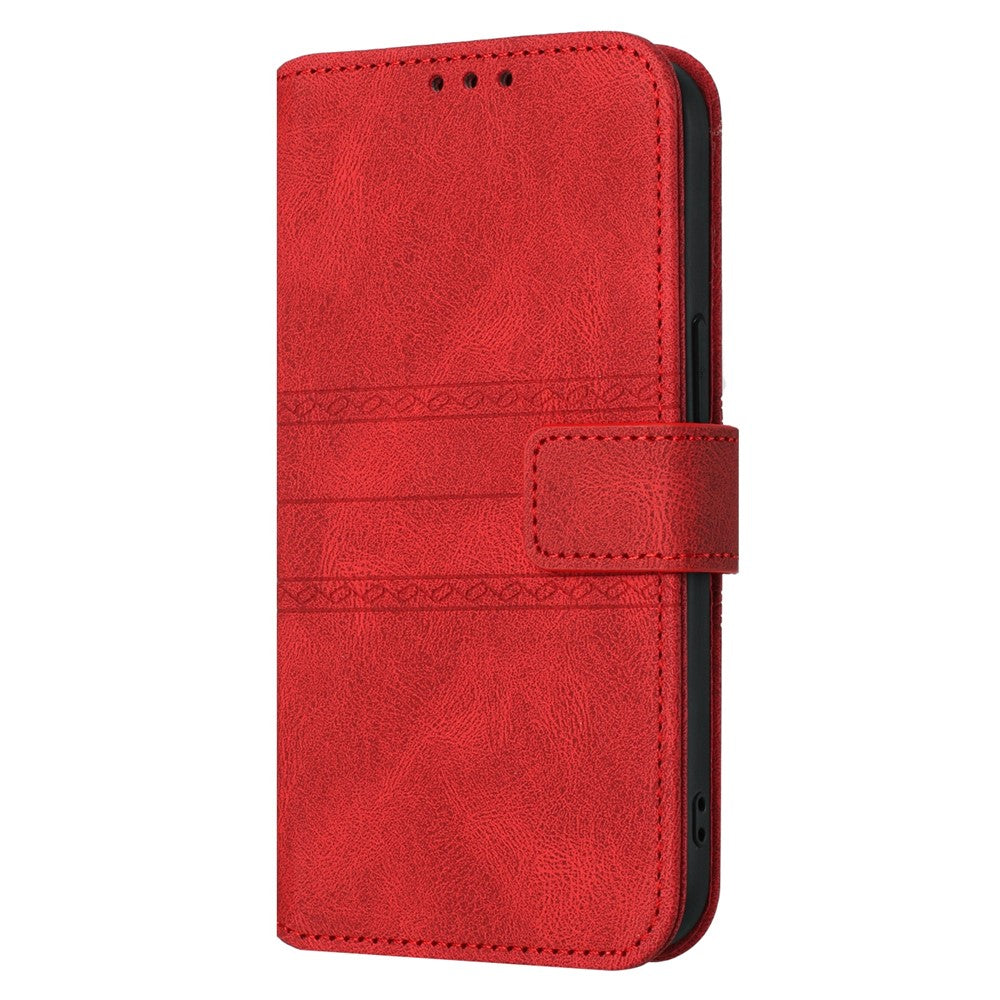 For iPhone 17 Pro Max Case Wallet Skin-Touch Leather Imprinted Phone Cover with Wrist Strap - Red