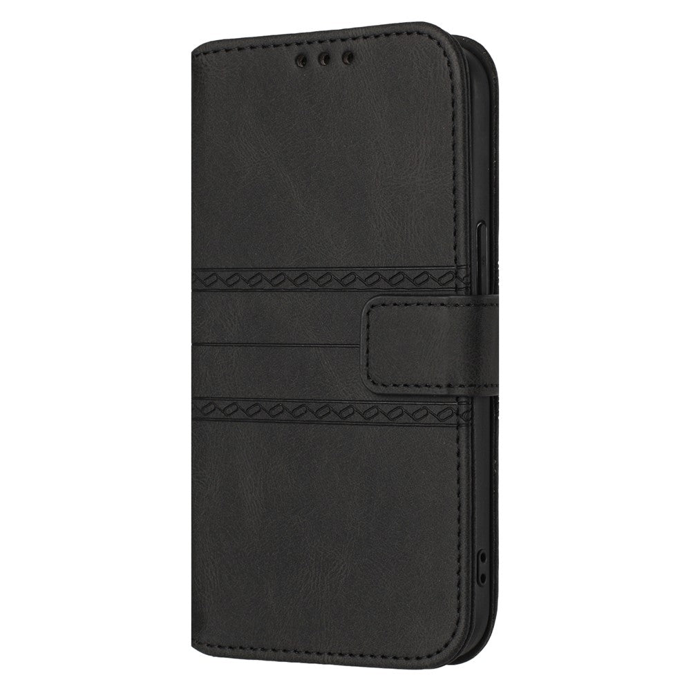 For iPhone 17 Pro Max Case Wallet Skin-Touch Leather Imprinted Phone Cover with Wrist Strap - Black